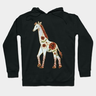 Albino Giraffe with Red Poppy Flowers Hoodie